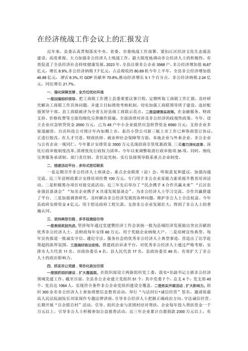 在经济统战工作会议上的汇报发言.docx