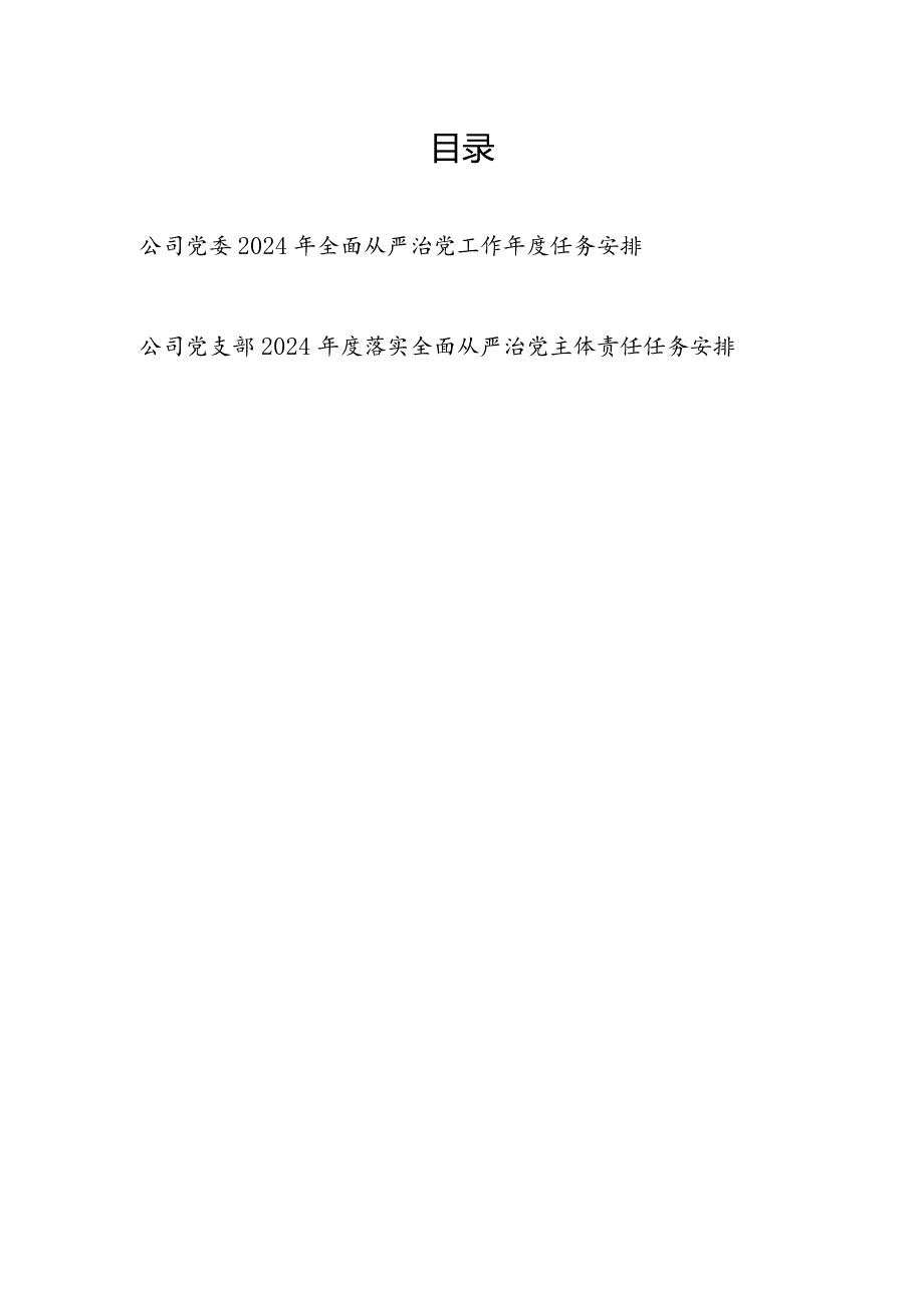 公司党委党支部2024年落实全面从严治党（主体责任）工作任务安排2份.docx_第1页