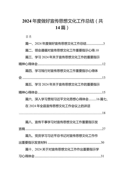 2024做好宣传思想文化工作总结范文14篇（详细版）.docx
