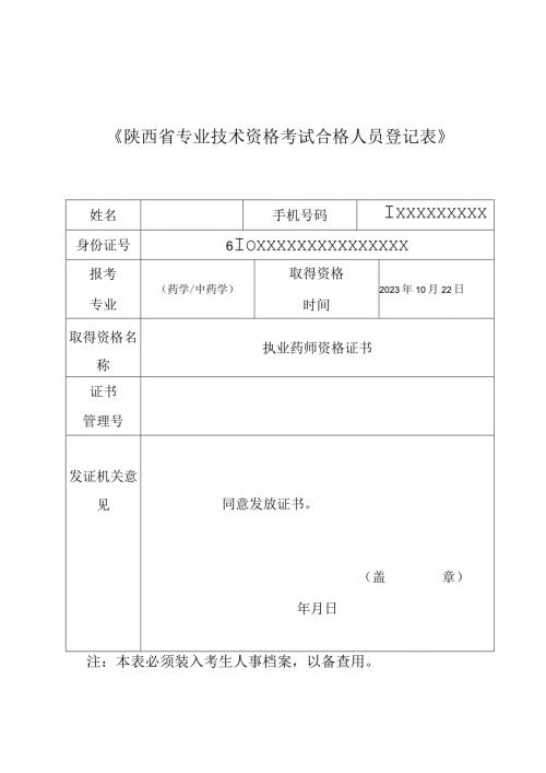 陕西省专业技术资格考试合格人员登记表.docx