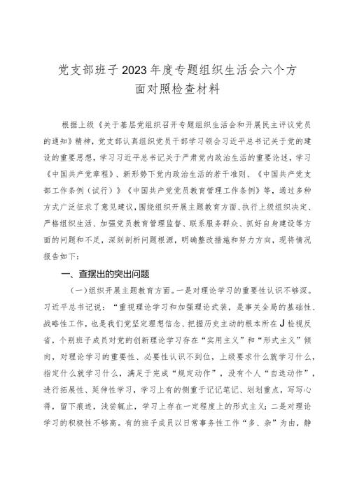 2篇支部班子20232024组织生活会六个方面班子对照检查材料.docx