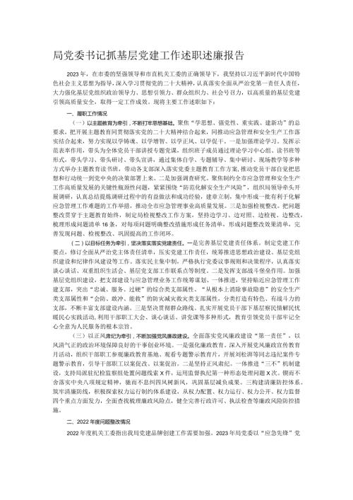 局党委书记抓基层党建工作述职述廉报告.docx