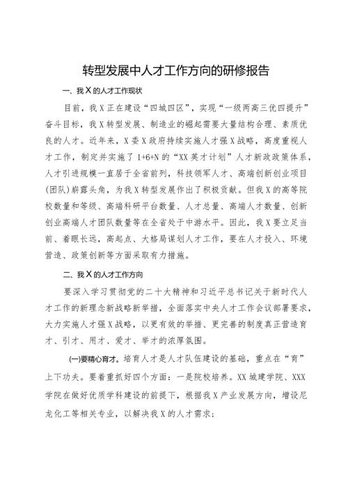 转型发展中人才工作方向的研修报告(1).docx