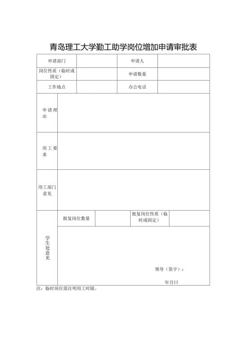青岛理工大学勤工助学岗位增加申请审批表.docx