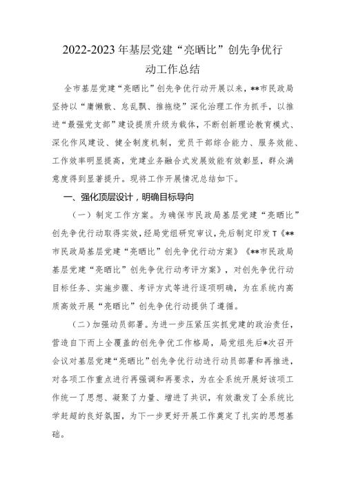 20222023年基层党建“亮晒比”创先争优行动工作总结.docx