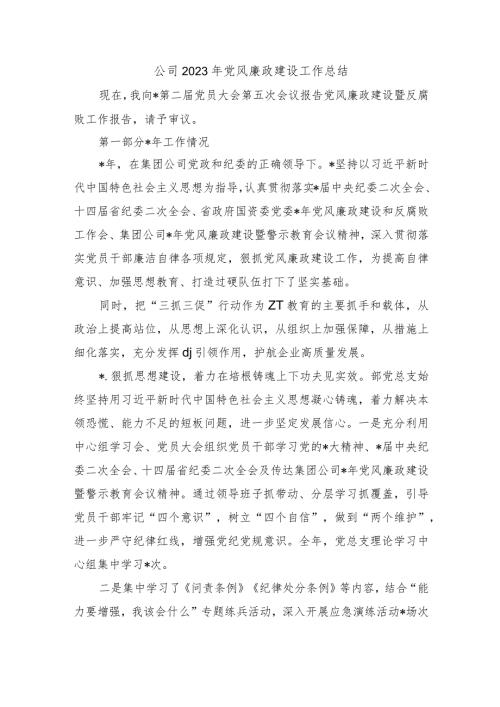 公司2023年党风廉政建设工作总结.docx