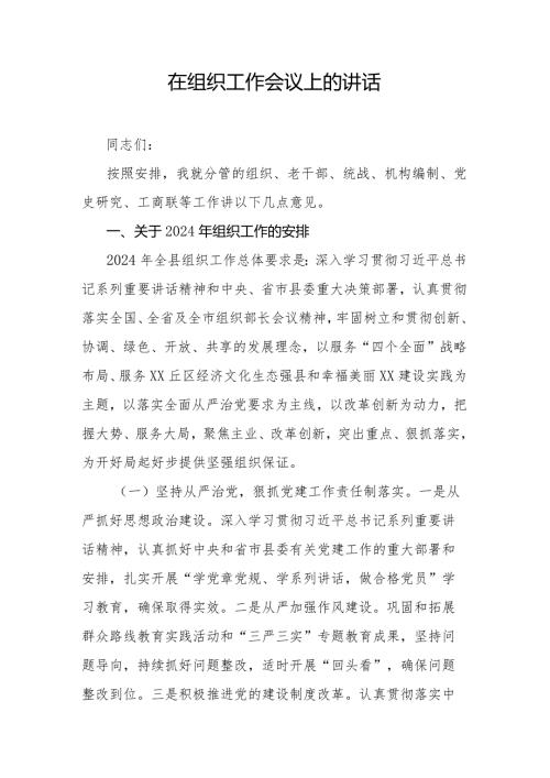 在组织工作会议上的讲话.docx