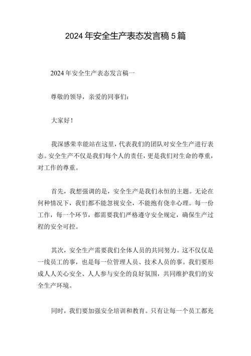 2024年安全生产表态发言稿5篇.docx