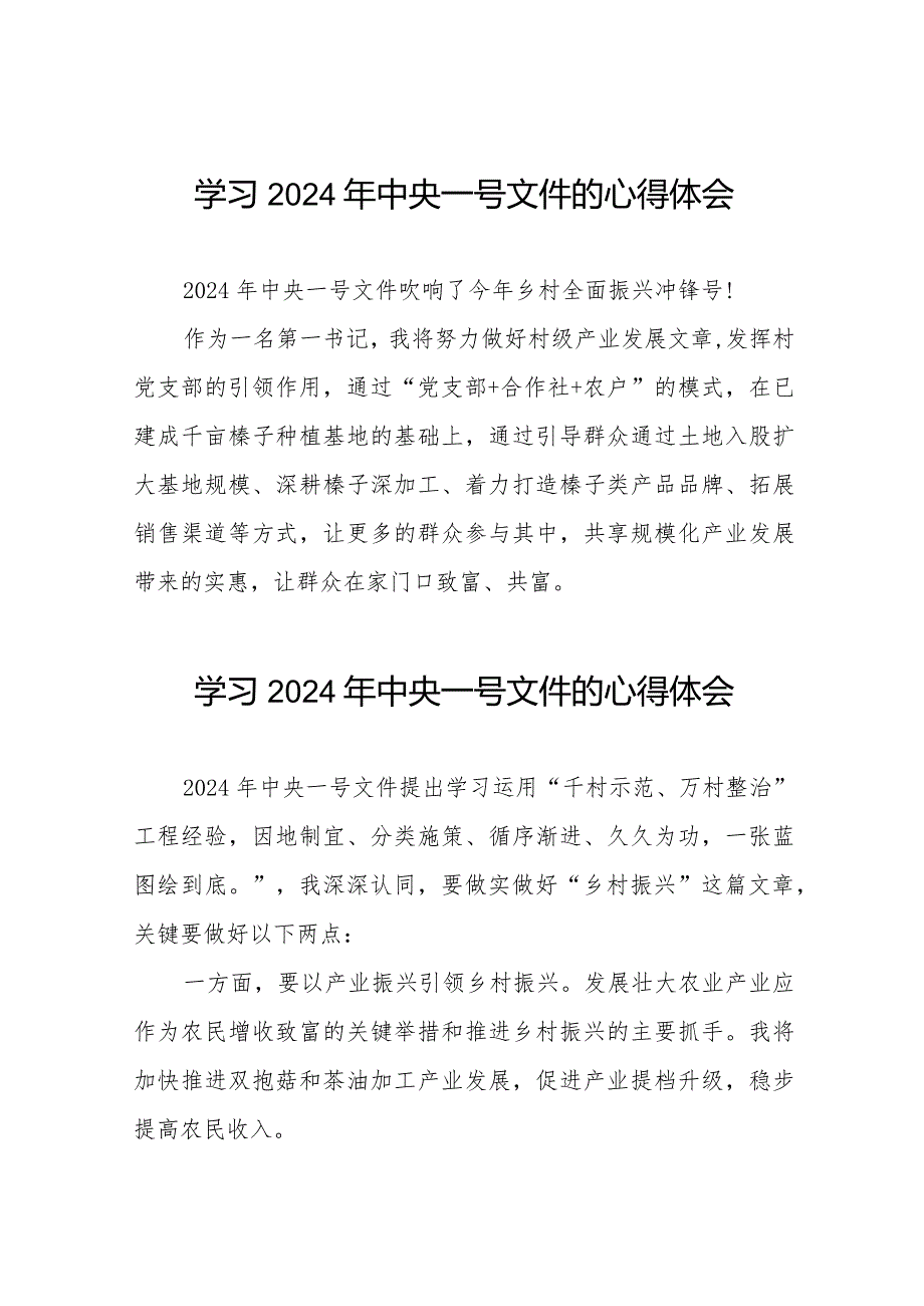 学习贯彻2024年中央一号文件的心得体会十四篇.docx_第1页