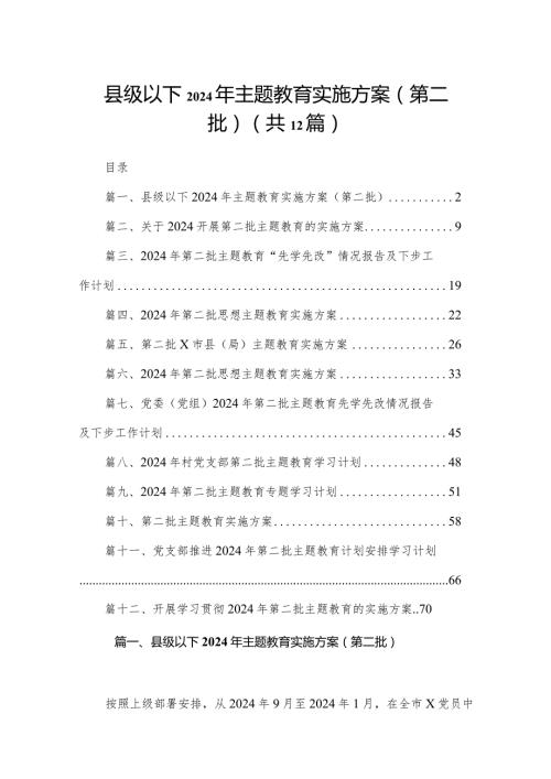 县级以下2024年专题教育实施方案（第二批）（共12篇）.docx