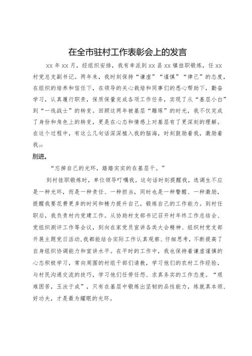 在全市驻村工作表彰会上的发言.docx