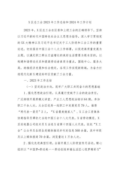X区总工会2023年工作总结和2024年工作计划.docx