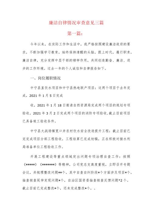 廉洁自律情况审查意见三篇.docx