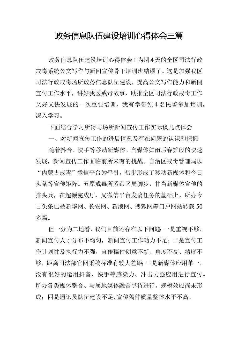 政务信息队伍建设培训心得体会三篇.docx_第1页