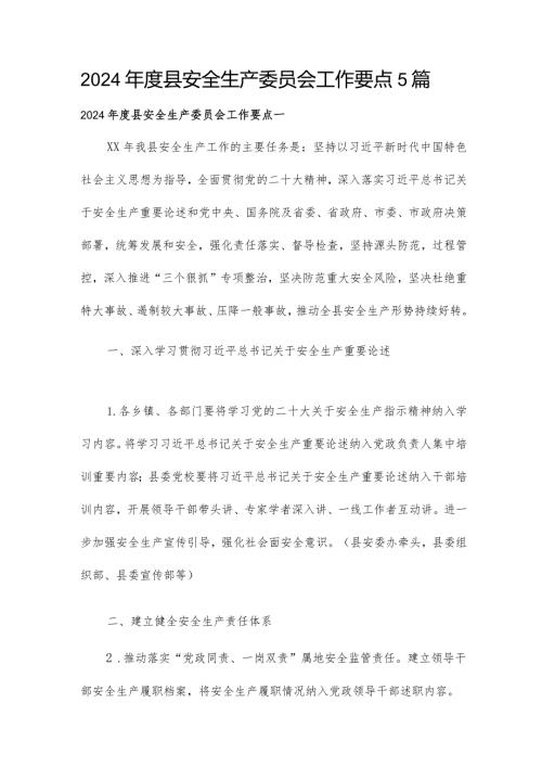 2024县安全生产委员会工作要点5篇.docx