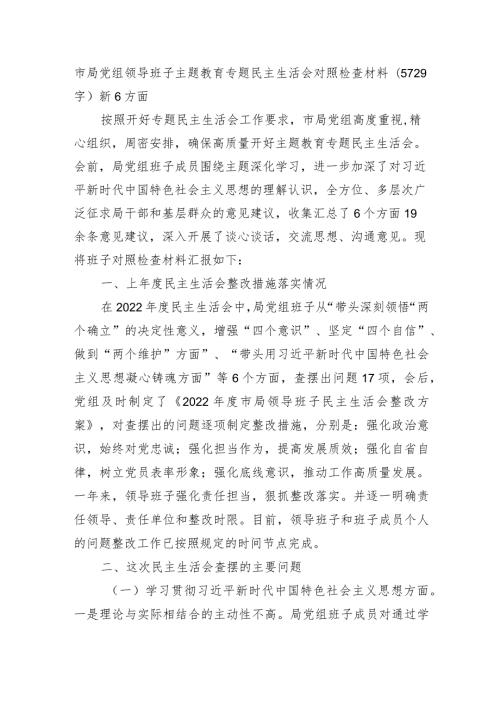 （党组班子）主题教育专题民主生活会对照检查材料（践行宗旨等6个方面）.docx