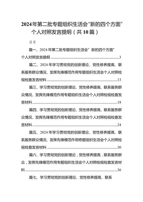 2024年第二批专题组织生活会“新的四个方面”个人对照发言提纲(精选10篇).docx