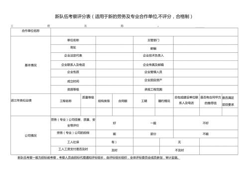 新队伍考察评分表（适用于新的劳务及专业合作单位,不评分合格制）（2024年）.docx