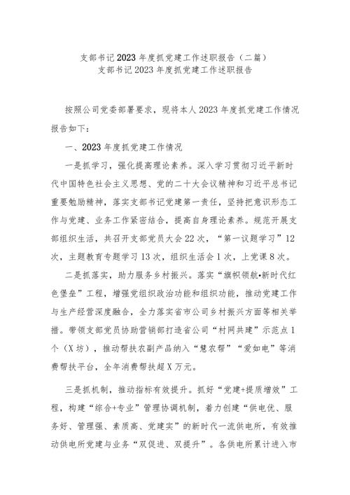 支部书记2023抓党建工作述职报告(二篇).docx