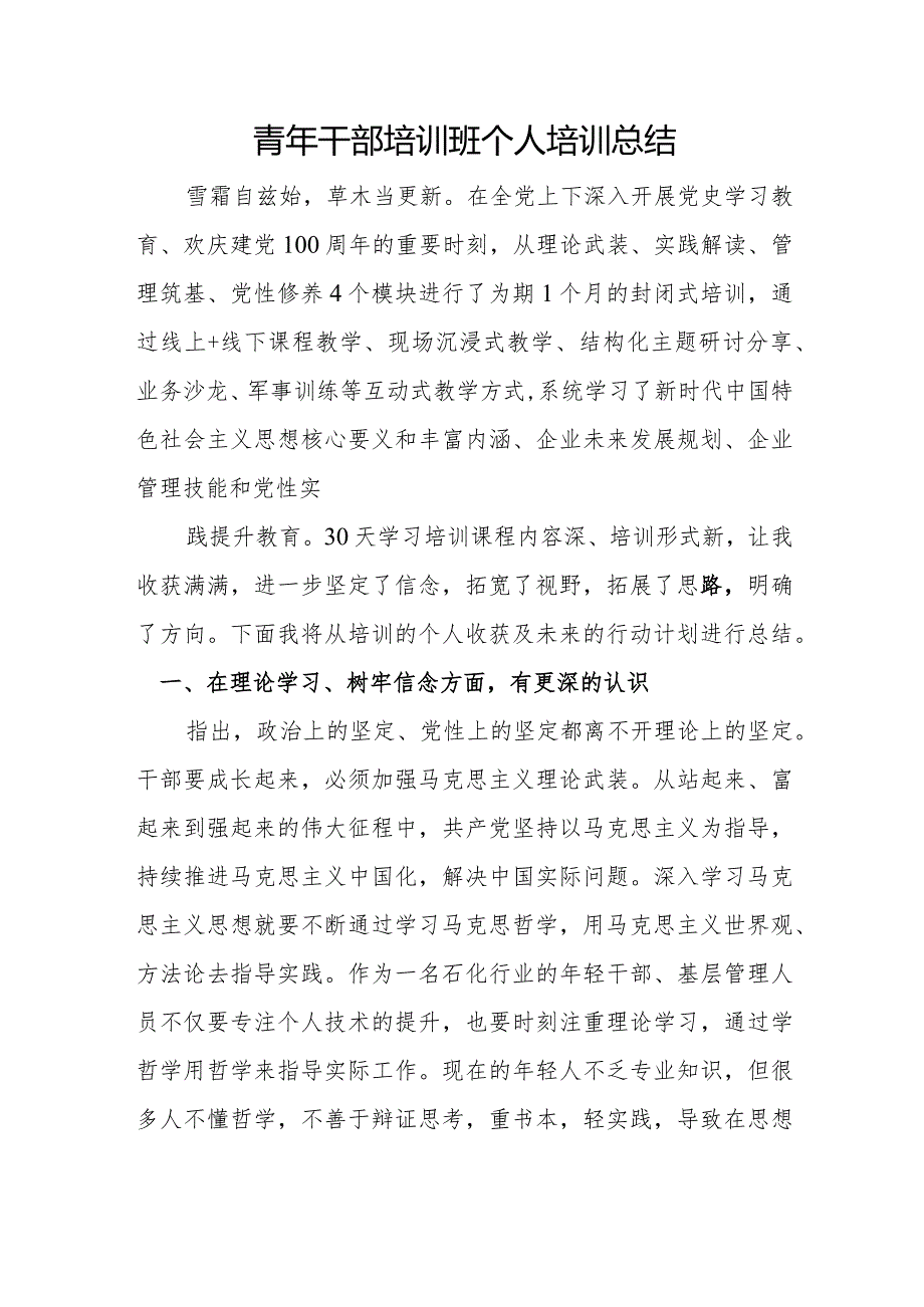 青年干部培训班个人培训总结.docx_第1页