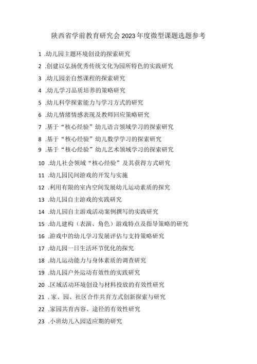 陕西省学前教育研究会2023微型课题选题参考.docx