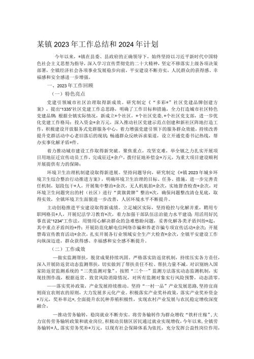 某镇2023年工作总结和2024年计划.docx
