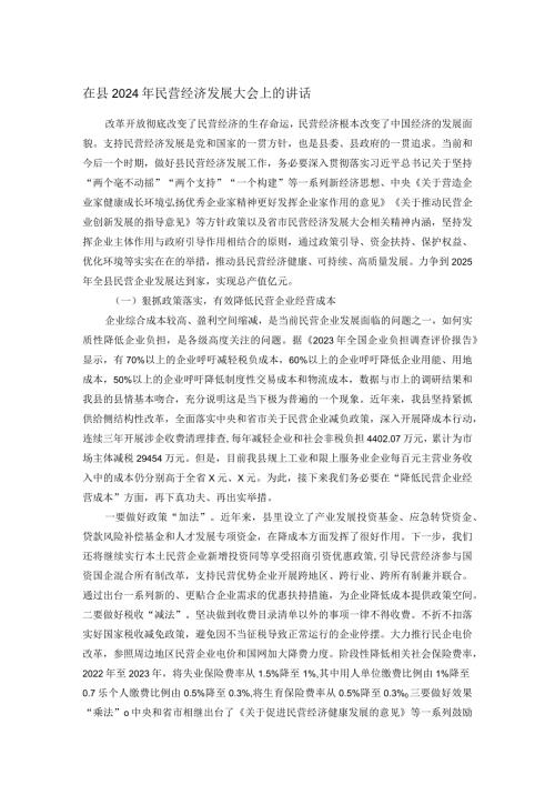 在县2024年民营经济发展大会上的讲话(1).docx