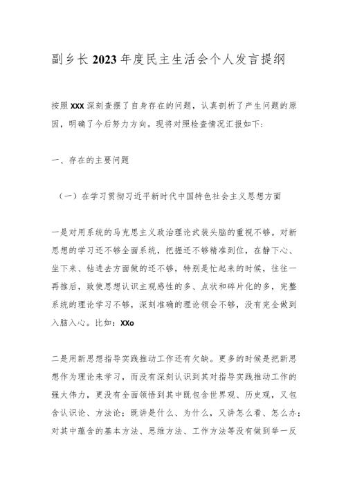 副乡长2023民主生活会个人发言提纲.docx