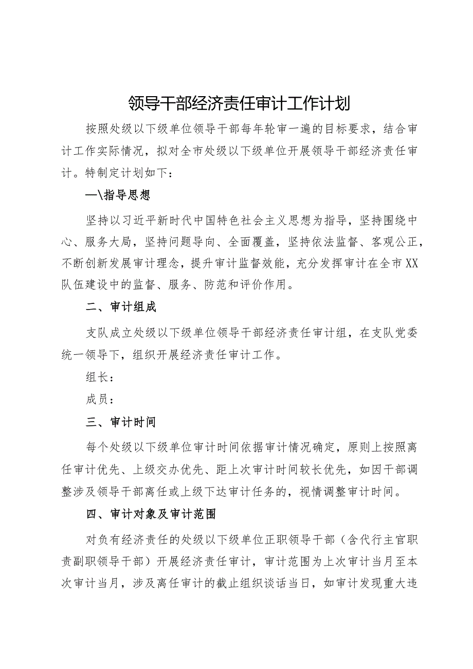领导干部经济责任审计工作计划(1).docx_第1页