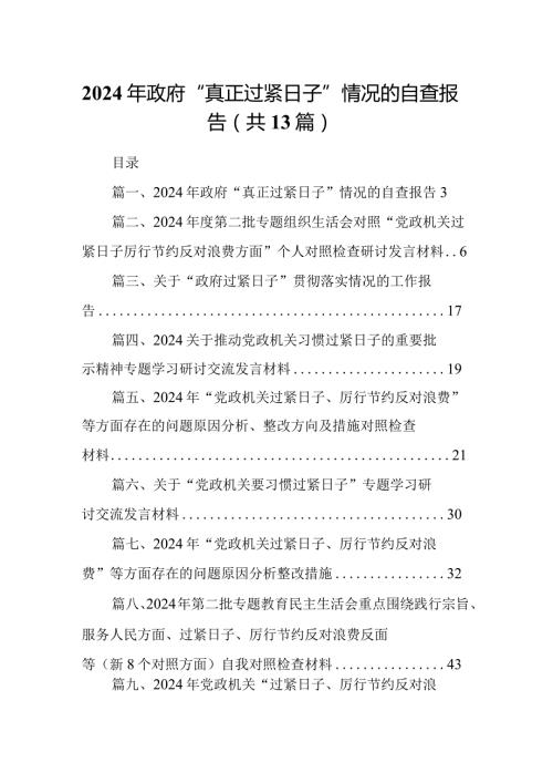 2024年政府“真正过紧日子”情况的自查报告(13篇合集）.docx