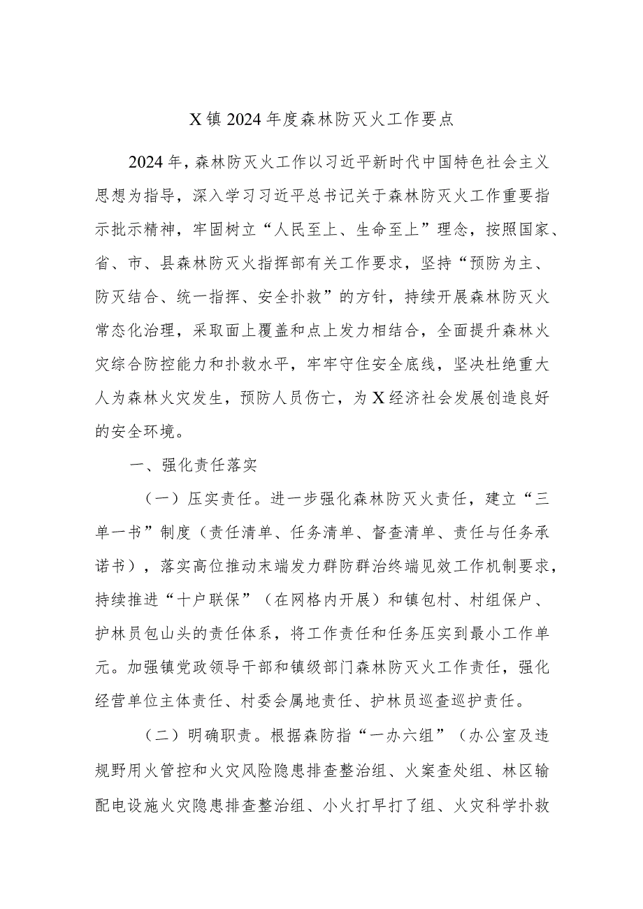 X镇2024森林防灭火工作要点.docx_第1页