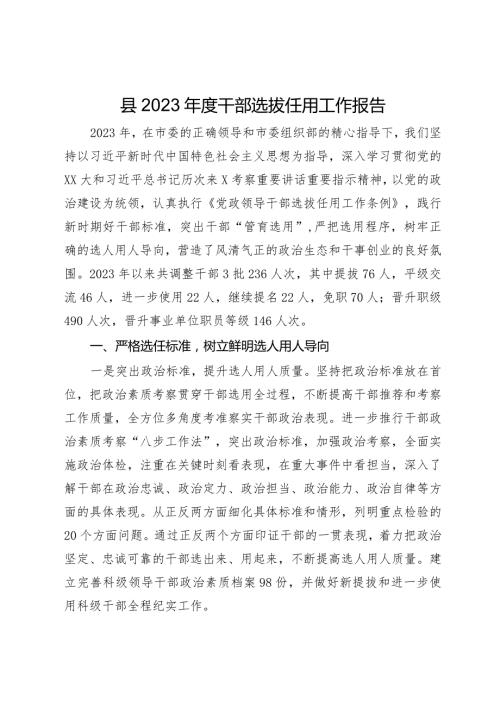 县2023干部选拔任用工作报告.docx