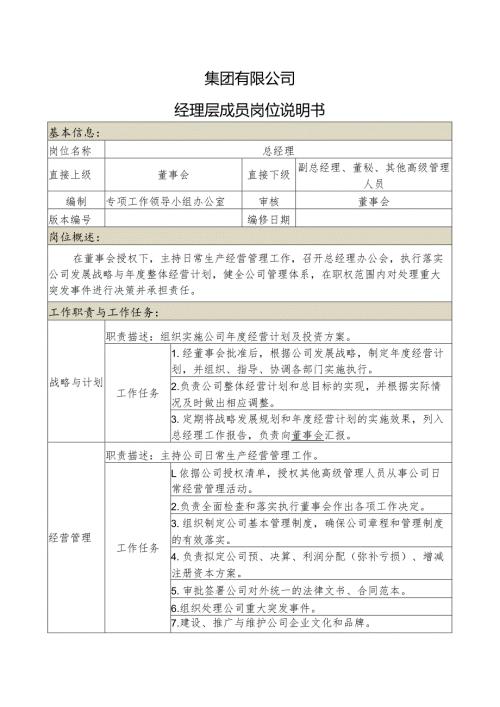 集团公司总经理岗位说明书.docx
