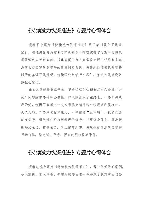 十四篇纪检干部观看电视专题片《持续发力纵深推进》心得体会.docx
