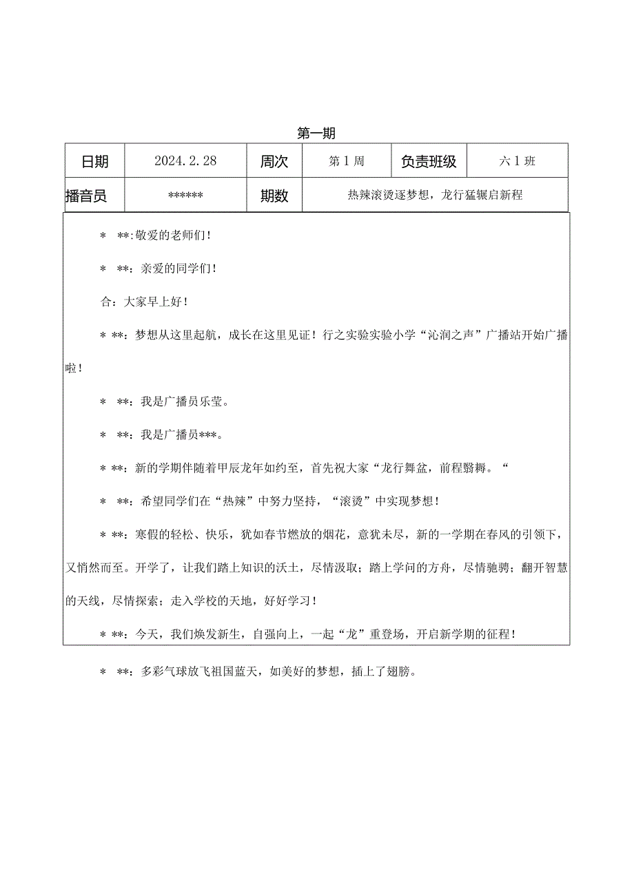 20232024（第二学期）季学期XX小学“沁润之声”校园广播安排表及广播稿19篇.docx_第3页