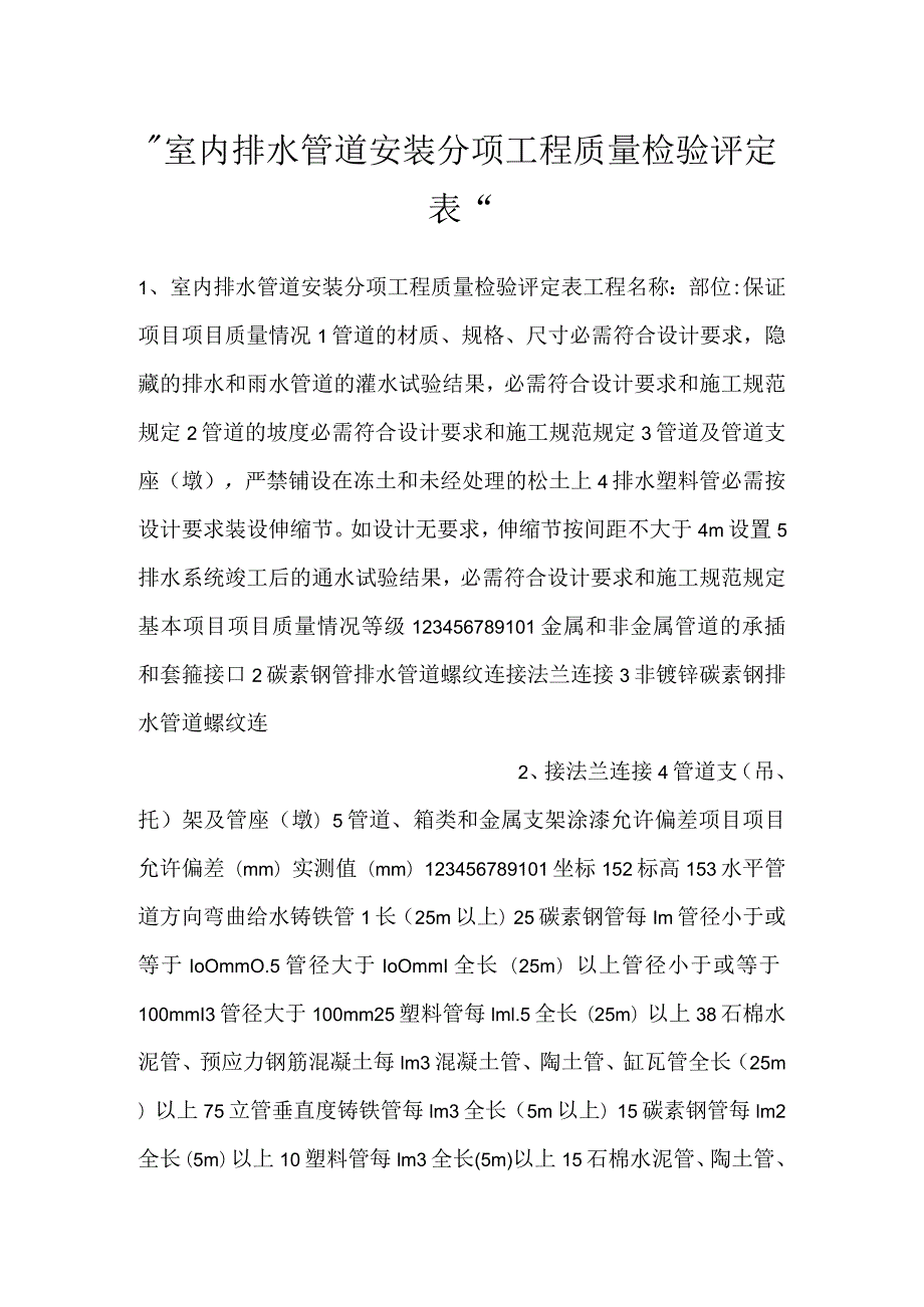 室内排水管道安装分项工程质量检验评定表.docx_第1页