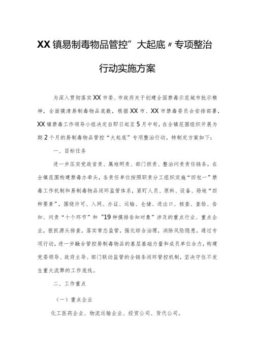 XX镇易制毒物品管控“大起底”专项整治行动实施方案.docx