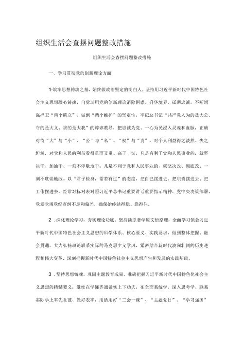组织生活会查摆问题整改措施.docx