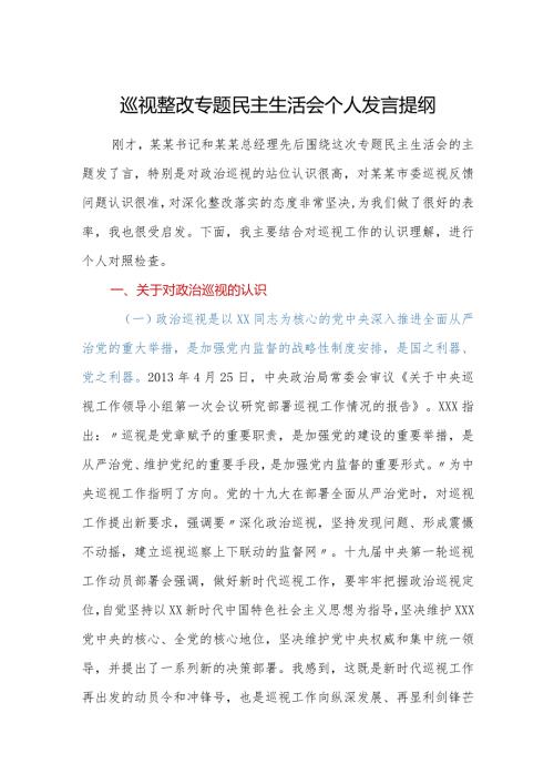 巡视整改专题民主生活会个人发言提纲.docx