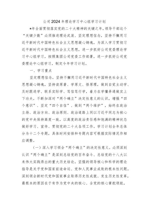 公司2024年理论学习中心组学习计划.docx