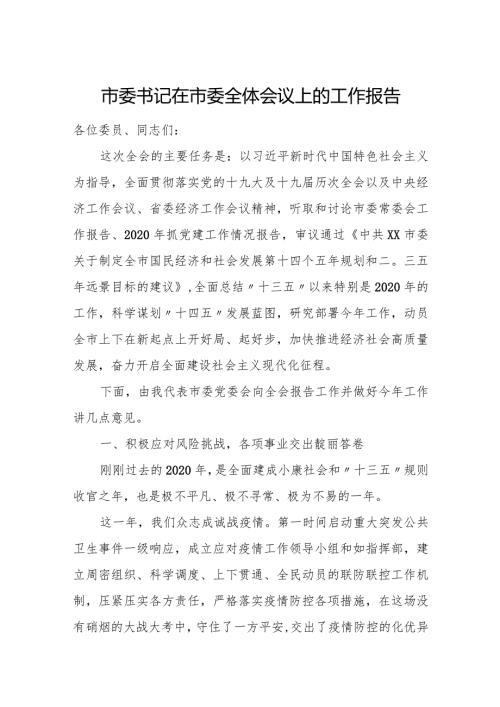 市委书记在市委全体会议上的工作报告.docx