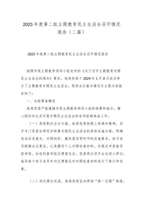2023第二批主题教育民主生活会召开情况报告(二篇).docx