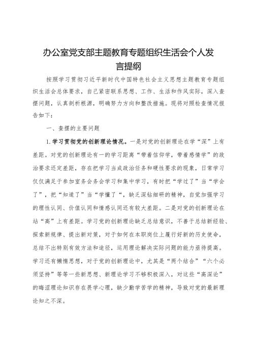 办公室党支部主题教育专题组织生活会个人发言提纲(2).docx