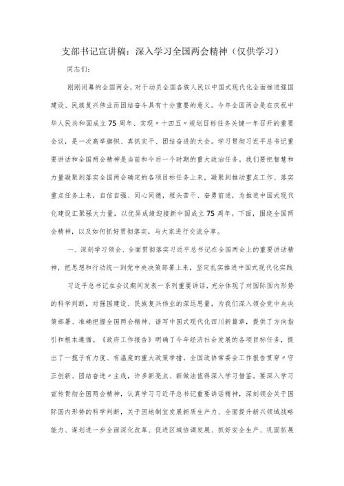 支部书记宣讲稿：深入学习全国两会精神.docx