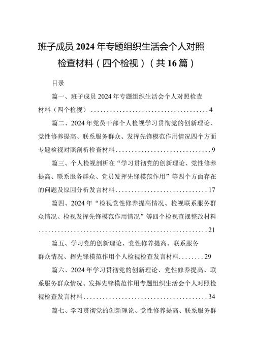 班子成员2024年专题组织生活会个人对照检查材料（四个检视）(16篇合集).docx