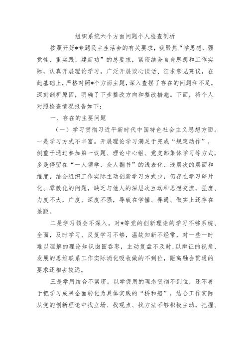 组织系统六个方面问题个人检查剖析.docx
