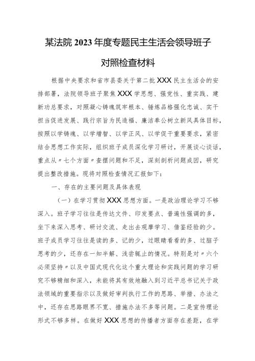 某法院2023专题民主生活会领导班子对照检查材料.docx