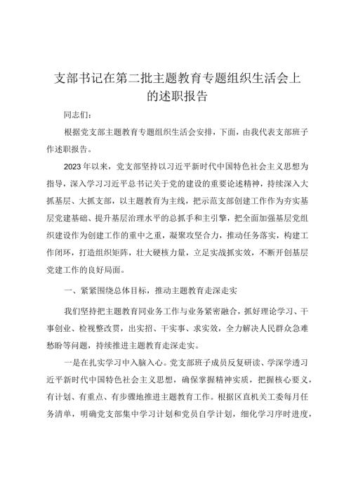 支部书记在第二批主题教育专题组织生活会上的述职报告（范文）.docx