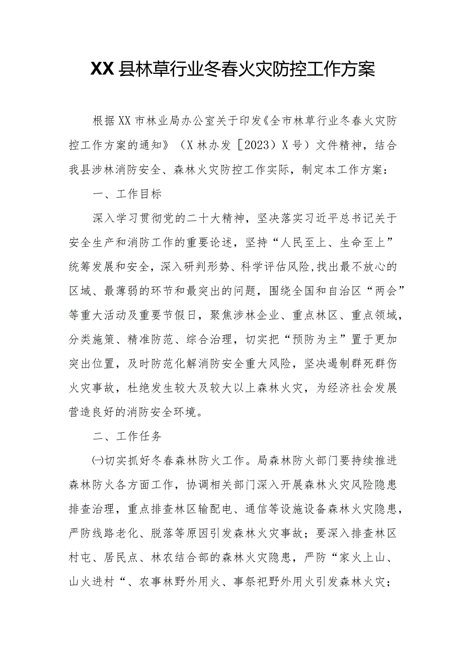 XX县林草行业冬火灾防控工作方案.docx_第1页