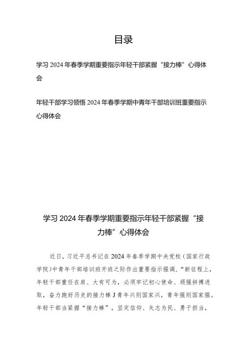 年轻干部学习领悟2024年季学期中青年干部培训班重要指示心得体会2篇.docx